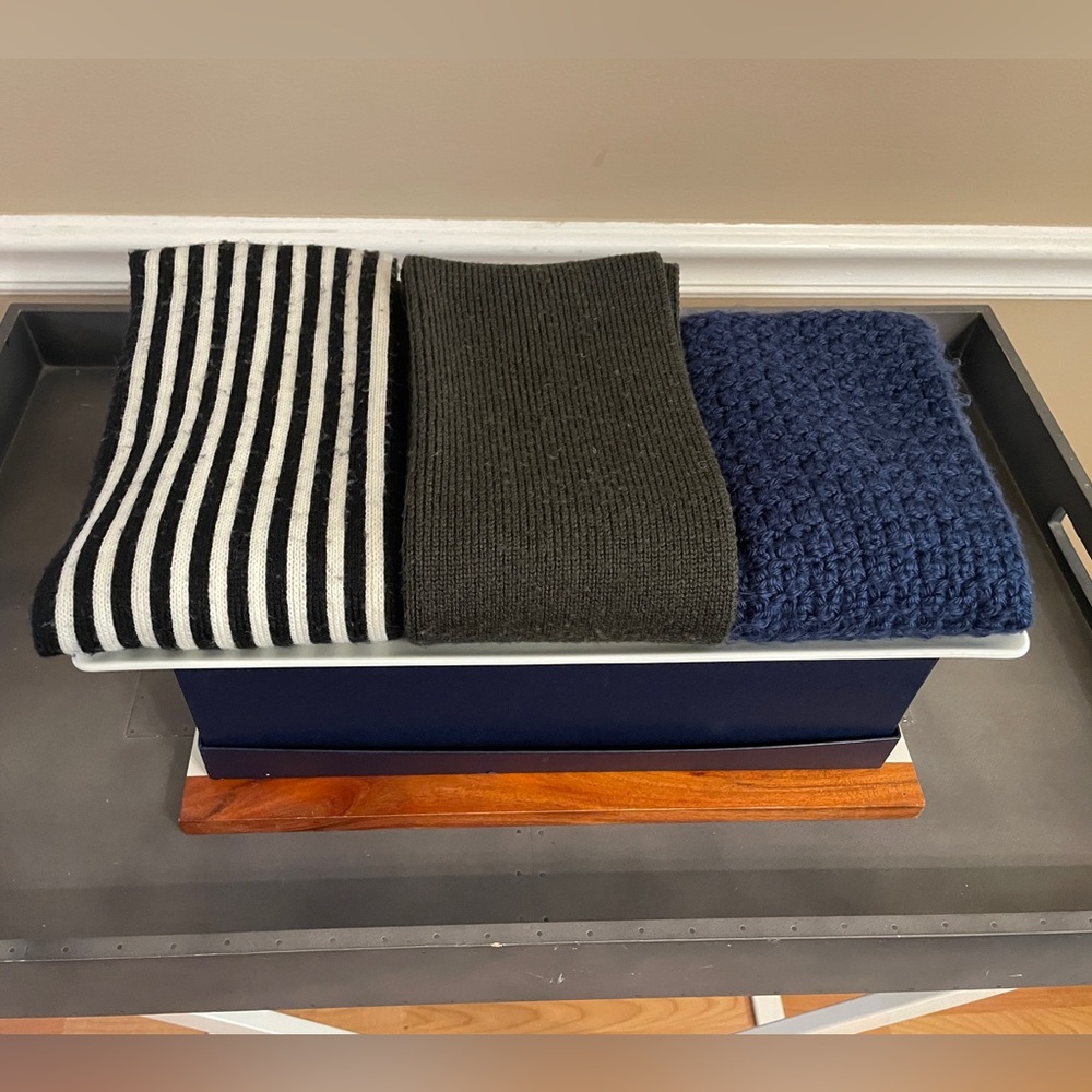 Striped, Olive, and Navy Knit Throw Set
